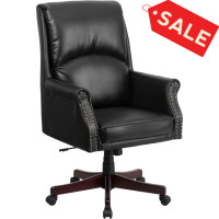 Flash Furniture BT-9025H-2-GG High Back Pillow Back Black Leather Executive Swivel Office Chair